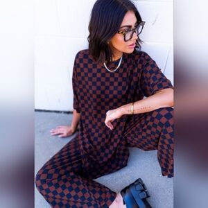 NWT Lex Ribbed Checkerboard Playsuit in Black + Mocha Large